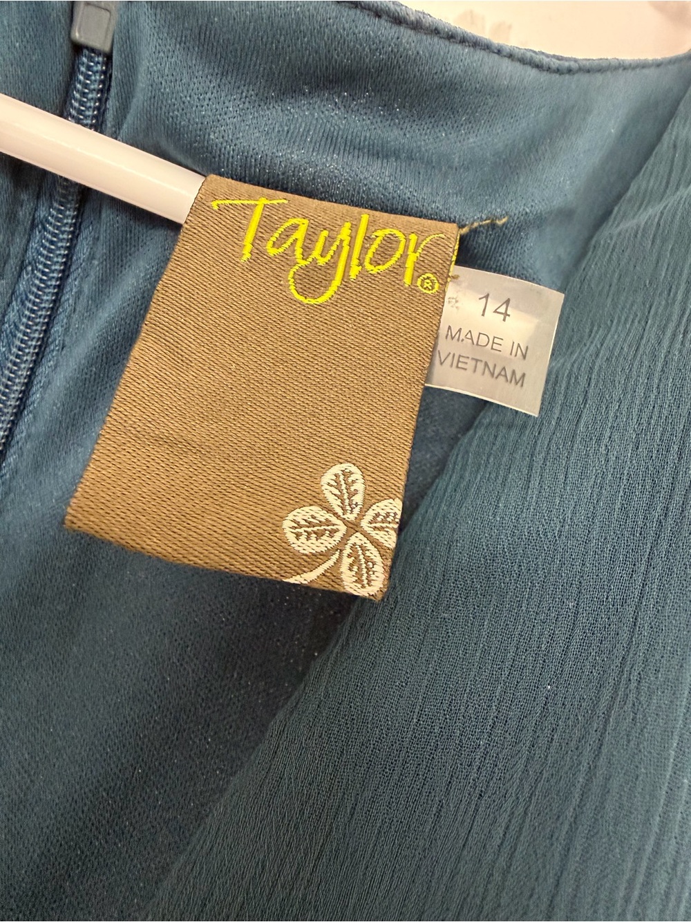 Taylor Teal V-Neck Long Sleeve Button Dress with Ruffle Hem - Picture 2 of 3